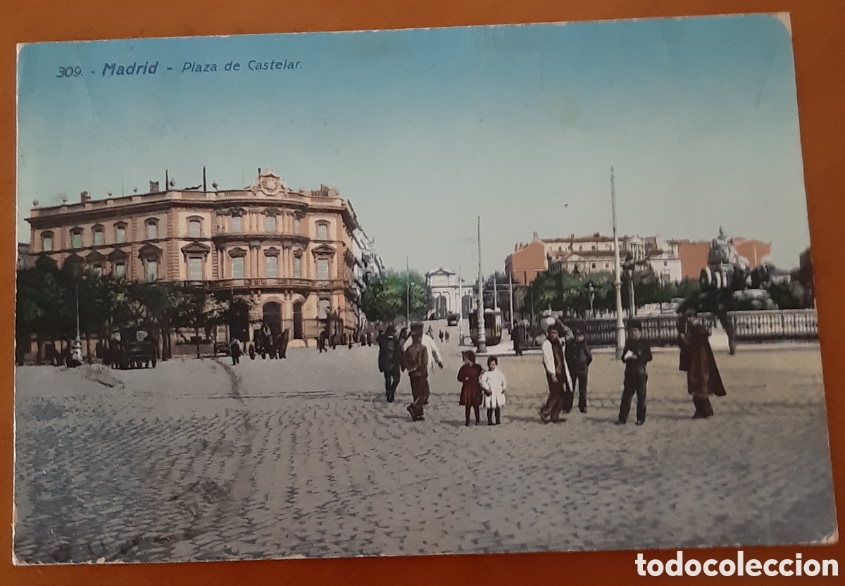 Postales: Postal Madrid coloreada. Plaza de Castelar. Escrita y matasellada. R10172