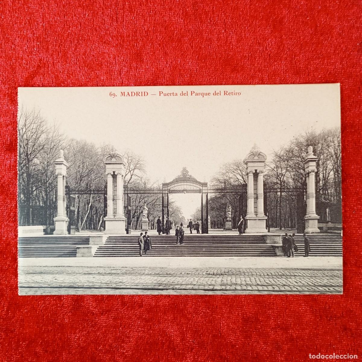 Postales: POSTAL - MADRID - PUERTA DEL PARQUE DEL RETIRO - 69 - RAR&Iacute;SIMA / 1841