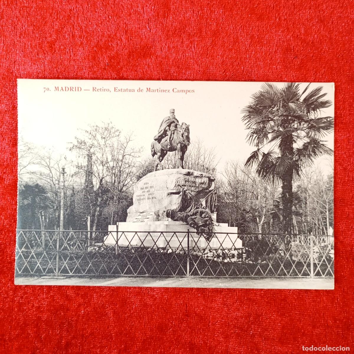 Postales: POSTAL - MADRID - PARQUE DEL RETIRO - ESTATUA DE MARTINEZ CAMPOS - 70 - RAR&Iacute;SIMA / 1884