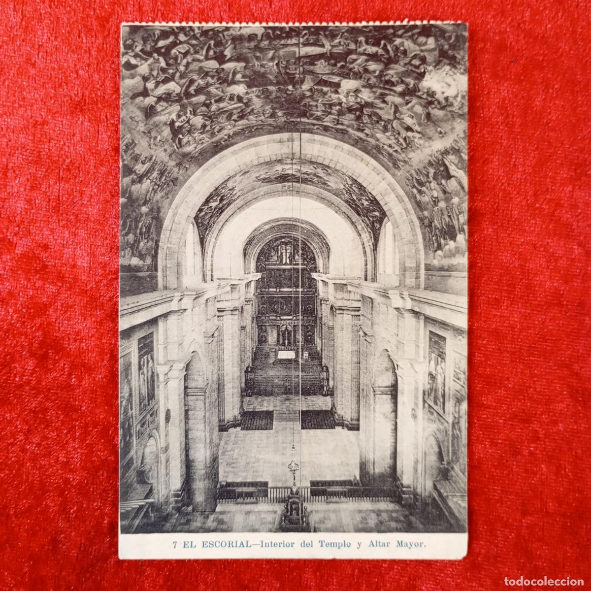 Postales: POSTAL - EL ESCORIAL - INTERIOR DEL TEMPLO Y ALTAR MAYOR - 7 - RAR&Iacute;SIMA / 1918