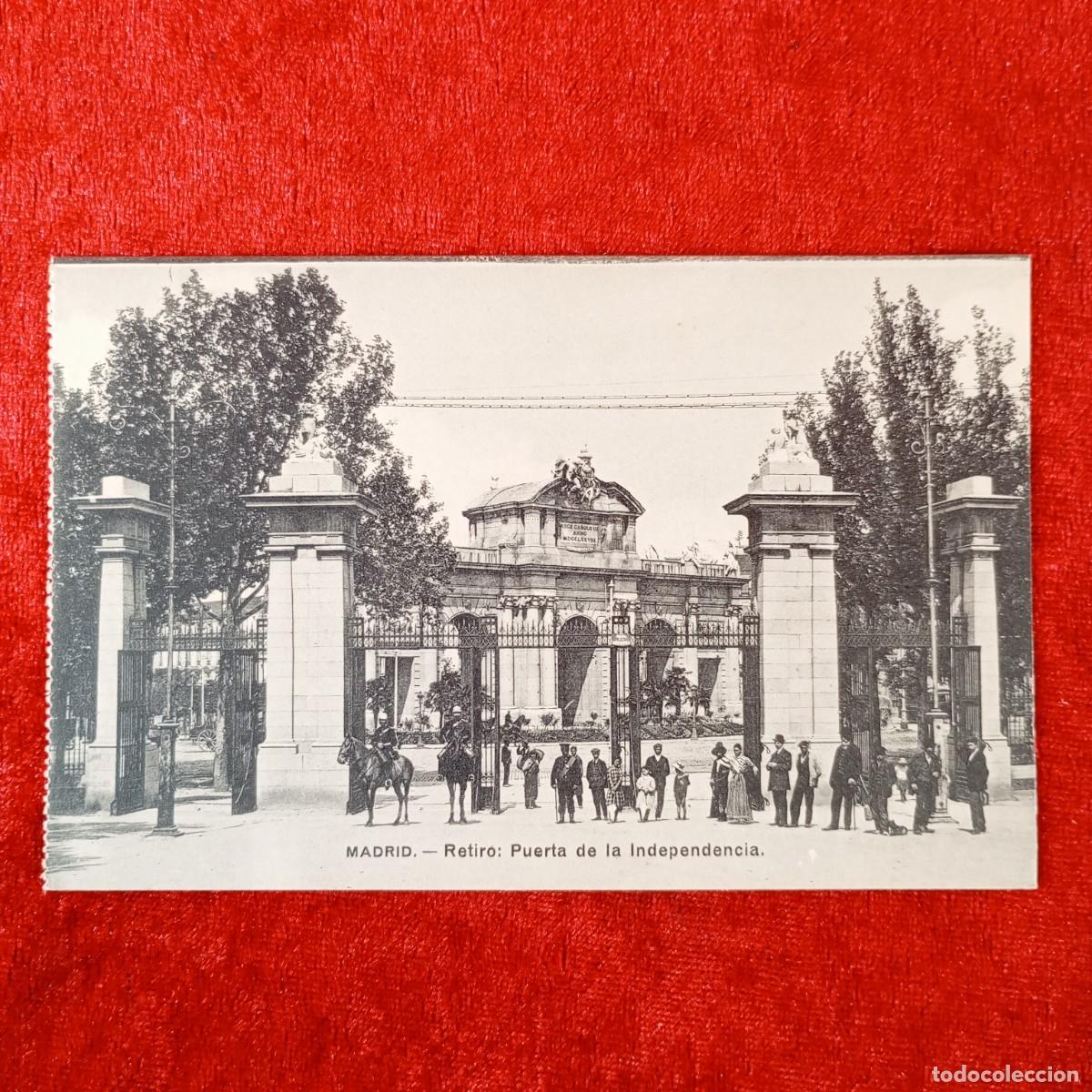 Postales: POSTAL - MADRID - PARQUE DEL RETIRO - PUERTA DE LA INDEPENDENCIA - FOT. LACOSTE - RAR&Iacute;SIMA / 1925