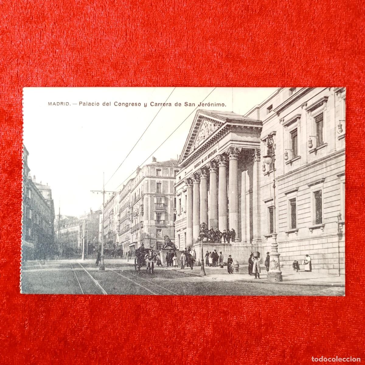 Postales: POSTAL - MADRID - PALACIO DEL CONGRESO Y CARRERA DE SAN JER&Oacute;NIMO - LACOSTE - RAR&Iacute;SIMA / 1928