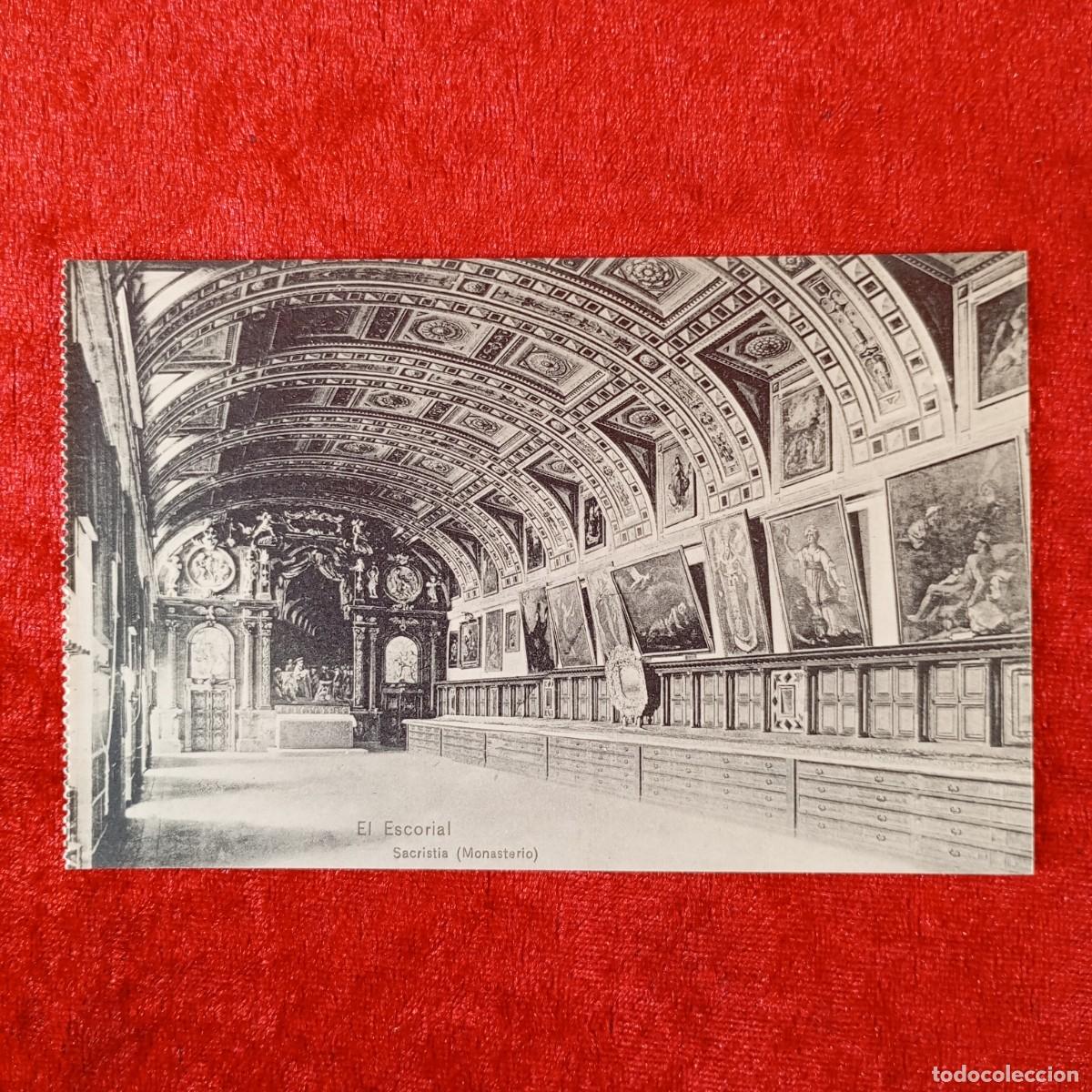 Postales: POSTAL - EL ESCORIAL - SACRISTIA - MONASTERIO - HOTEL MIRANDA - RAR&Iacute;SIMA / 1960