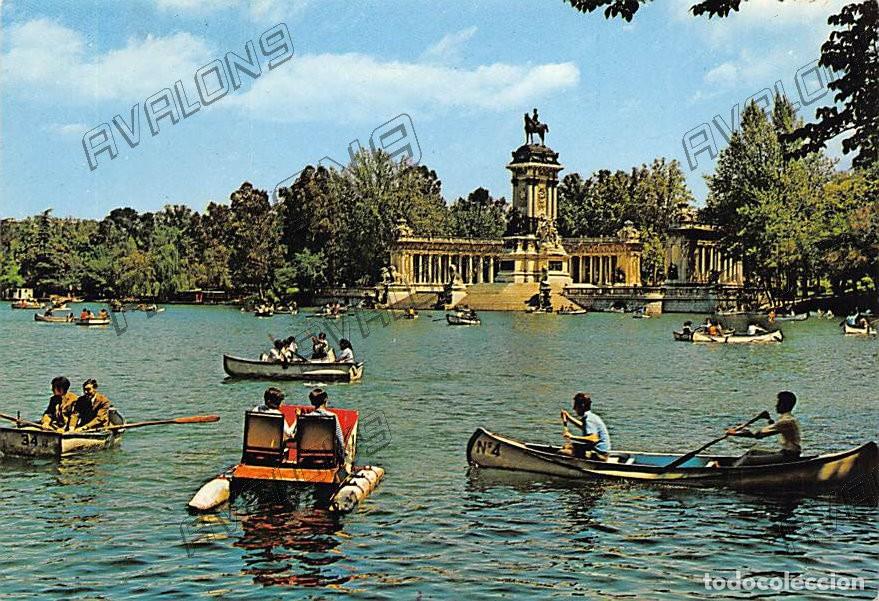 Postales: Parque del Retiro, estanque y monumento a Alfonso XII (Madrid) - Sin circular, a&ntilde;os 60 o 70