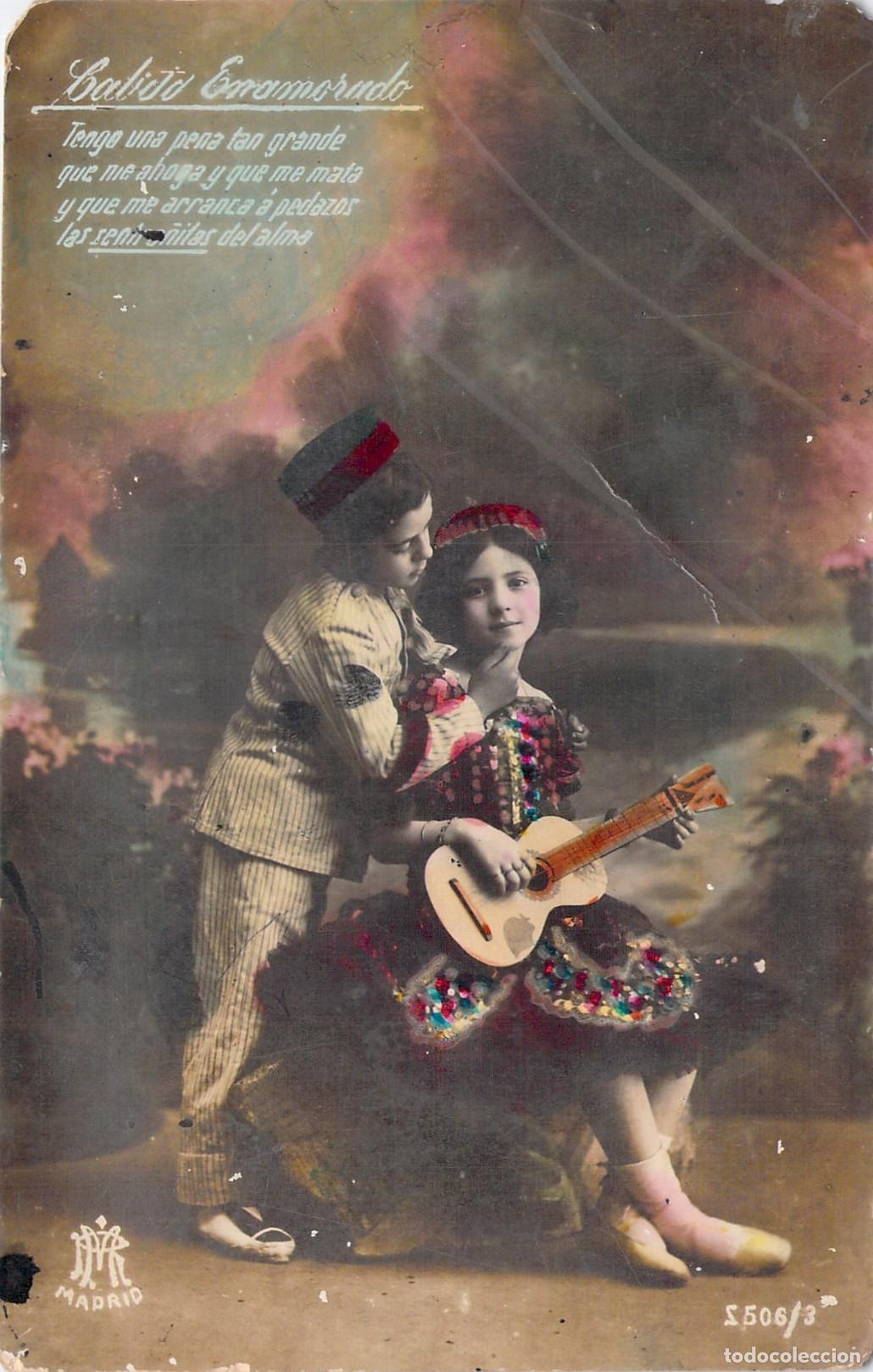 Postales: Postal de ni&ntilde;os rom&aacute;nticos con guitarra