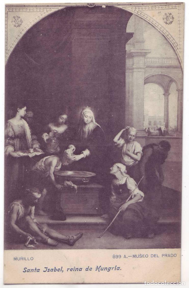 Postales: Madrid: Museo del Prado. Murillo. Santa Isabel Reina de Hungr&iacute;a. Fot. Lacoste. No circulada(A&ntilde;os 10)
