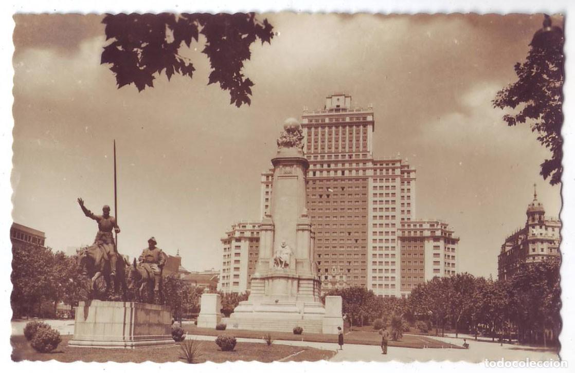 Postales: Madrid: Plaza de Espa&ntilde;a. Ediciones Fuertes. Circulada (A&ntilde;os 50)