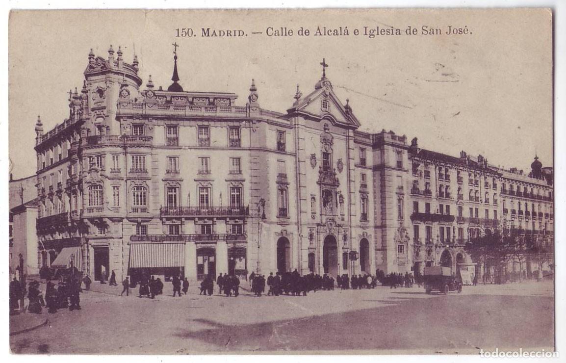 Postales: Madrid: Calle de Alcal&aacute; e Iglesia de San Jos&eacute;. Fototipia J. Roig. Circulada (A&ntilde;os 10)
