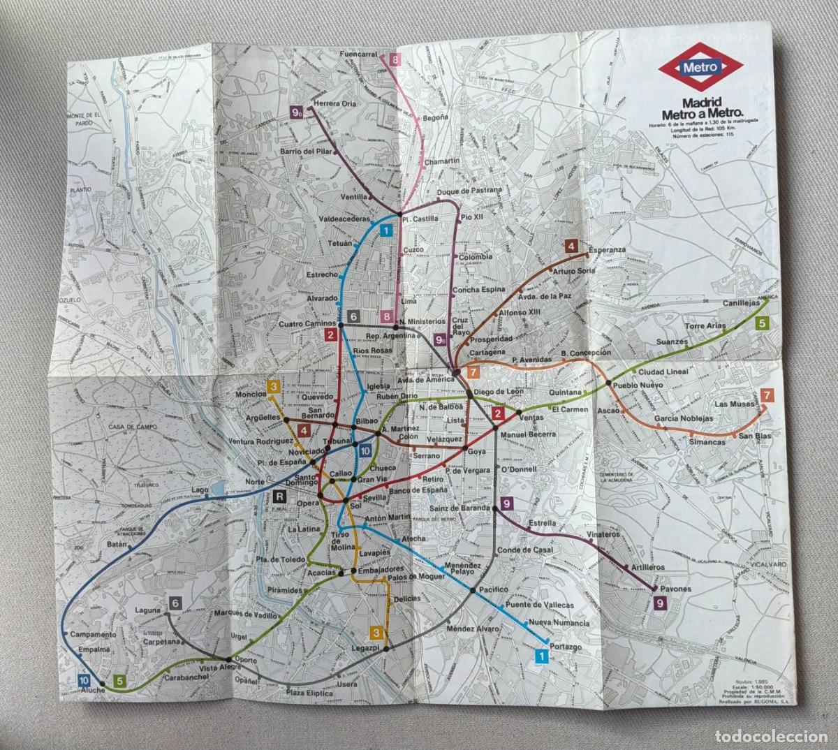 Postales: Plano antiguo metro de Madrid de 1985