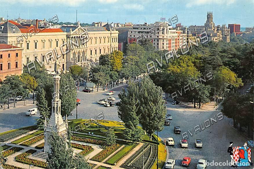 Postales: Monumento a Col&oacute;n y Biblioteca Nacional (Madrid) - Escrita - A&ntilde;os 60