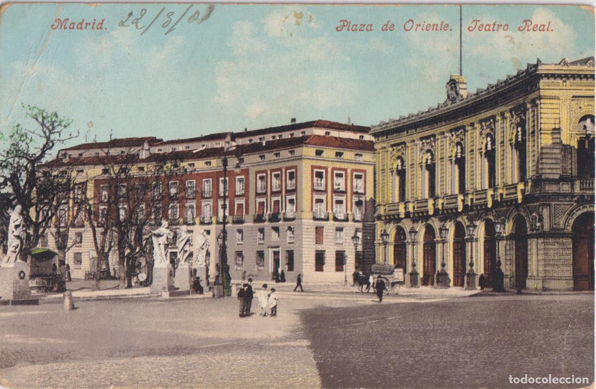 Postales: MADRID, PLAZA DE ORIENTE, TEATRO REAL - PURGER & Co, - CIRCULADA 1908