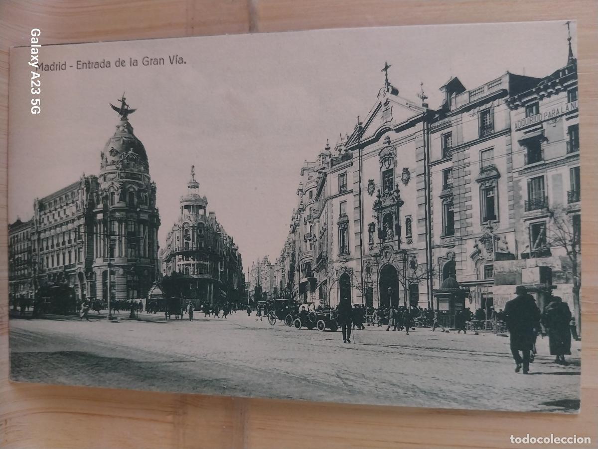Postales: ENTRADA EN LA GRAN VIA MADRID ED GRANDES ALMACENES MADRID PARIS SC ORIGINAL ANIMADA COCHES EPOCA