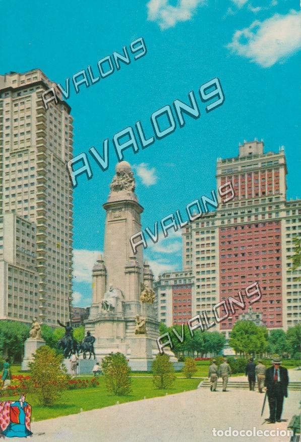 Postales: Monumento a Cervantes en la Plaza de Espa&ntilde;a (Madrid) - Circulada con sello - 1962