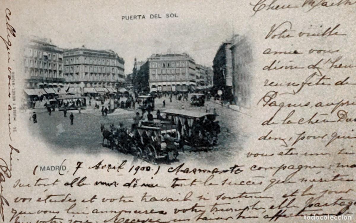 Postales: MADRID &ndash; PUERTA DEL SOL &ndash; POSTAL ANTIGUA 1900 &ndash; CIRCULADA &ndash; TRANV&Iacute;AS