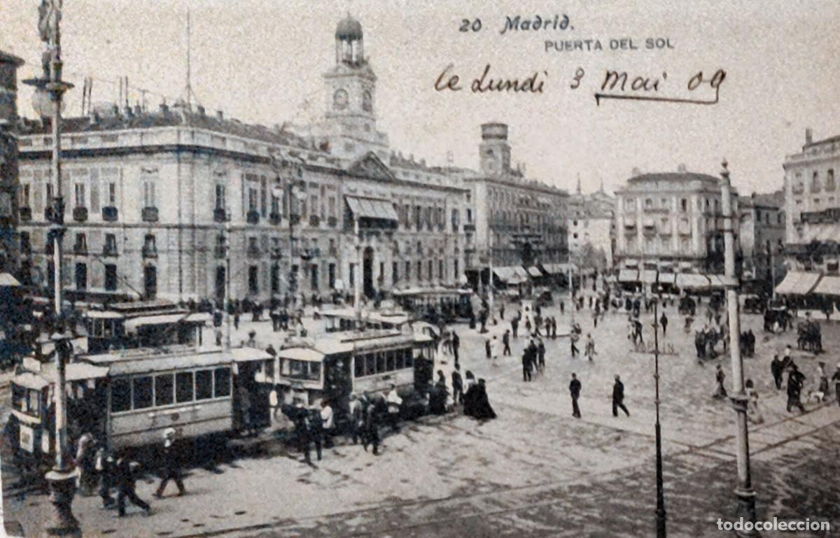 Postales: Postal antigua Madrid &ndash; Puerta del Sol con tranv&iacute;as &ndash; 1909
