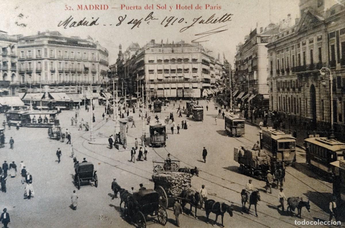 Postales: Postal antigua de Madrid &ndash; Puerta del Sol y Hotel de Par&iacute;s
