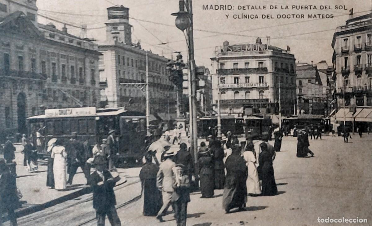 Postales: Postal antigua Madrid &ndash; Puerta del Sol y Cl&iacute;nica del Doctor Mateos &ndash; Fototipia Hauser y Menet