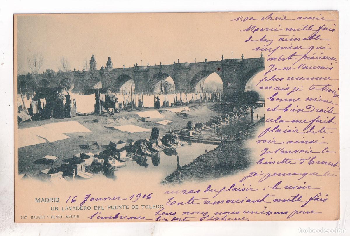 Postales: POSTAL. MADRID. UN LAVADERO EN EL PUENTE DE TOLEDO. CIRCULADA EN 1906. HAUSER Y MENET