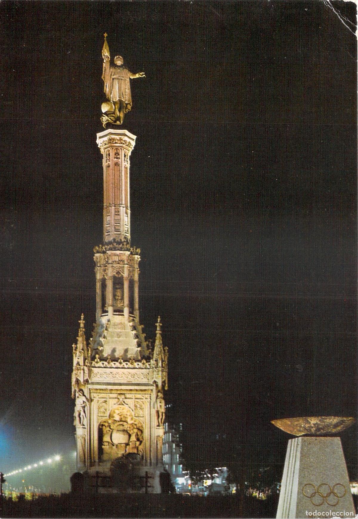 Postales: Postal del Monumento a Col&oacute;n en Madrid de Noche