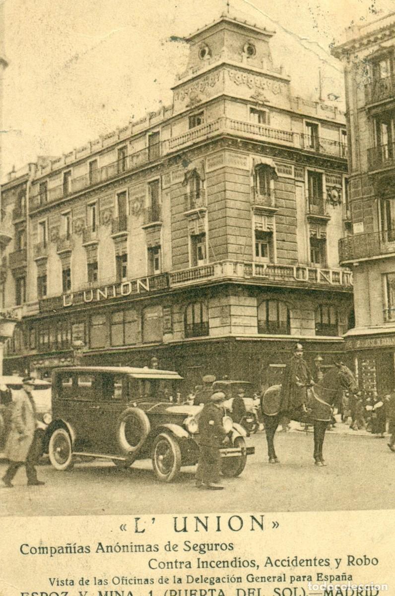Postales: MADRID COMPA&Ntilde;IA SEGUROS L'UNI&Oacute;N. CIRCULADA EN 1928 MUY RARA.