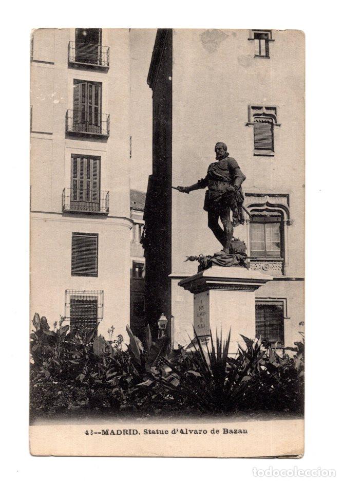 Postales: MADRID.- STATUE D'ALVARO DE BAZAN. ESTATUA DE &Aacute;LVARO DE BAZ&Aacute;N, UBICADA EN LA PLAZA DE LA VILLA.