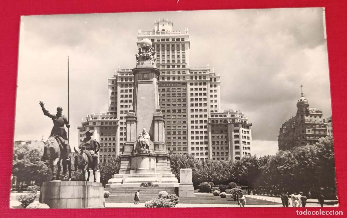 Postales: POSTAL FOTOGRAFICA MONUMENTO A CERVANTES - EDIFICIO ESPA&Ntilde;A - MADRID 1960/70 - DOMINGUEZ