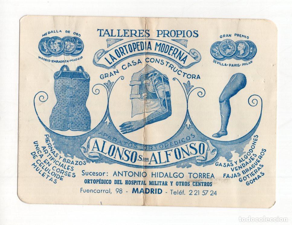 Postales: MADRID.- CALLE FUENCARRAL 98. PUBLICITARIA ORTOPEDIA MODERNA (ALONSO ALFONSO). APARATOS ORTOP&Eacute;DICOS.