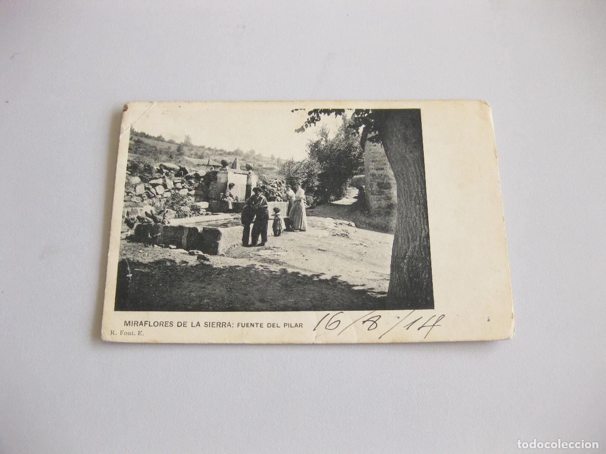 Postales: TARJETA POSTAL DE MIRAFLORES DE LA SIERRA. FUENTE DEL PILAR. IRIS. R. FONT. E. CIRCULADA EN 1914