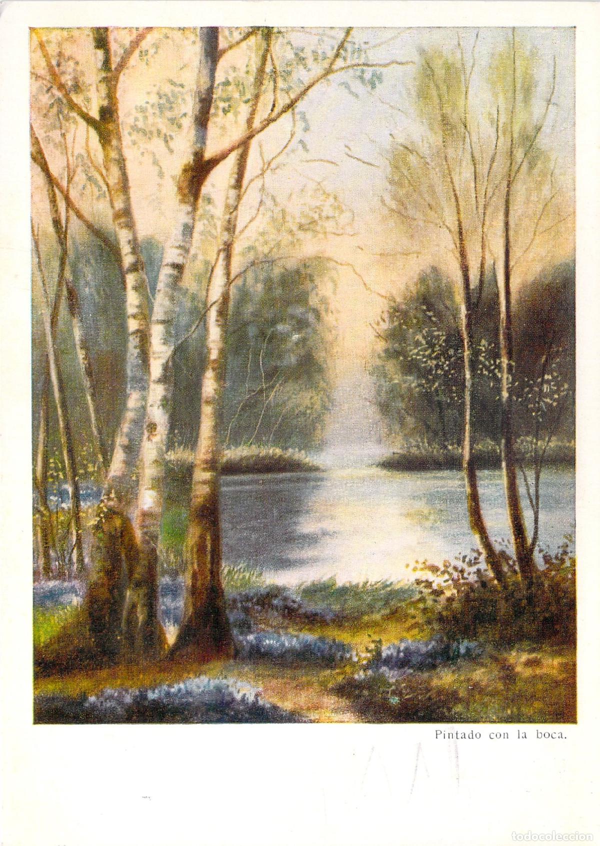 Postales: Postal de arte Lago en el bosque pintado por R. Hext