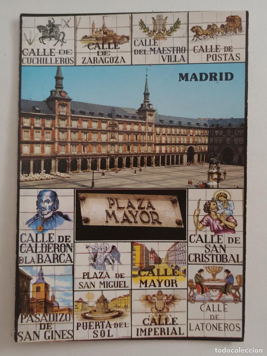 Postales: MADRID. PLAZA MAYOR Y AZULEJOS CON NOMBRES DE CALLES (1985) - FRANQUEO