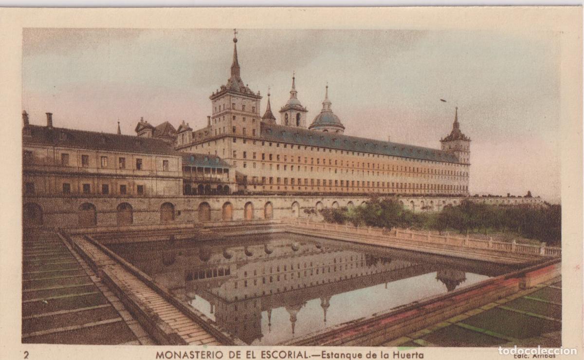 Postales: MONASTERIO DE EL ESCORIAL, ESTANQUE DE LA HUERTA - EDICIONES ARRIBAS N&ordm;2 - S/C