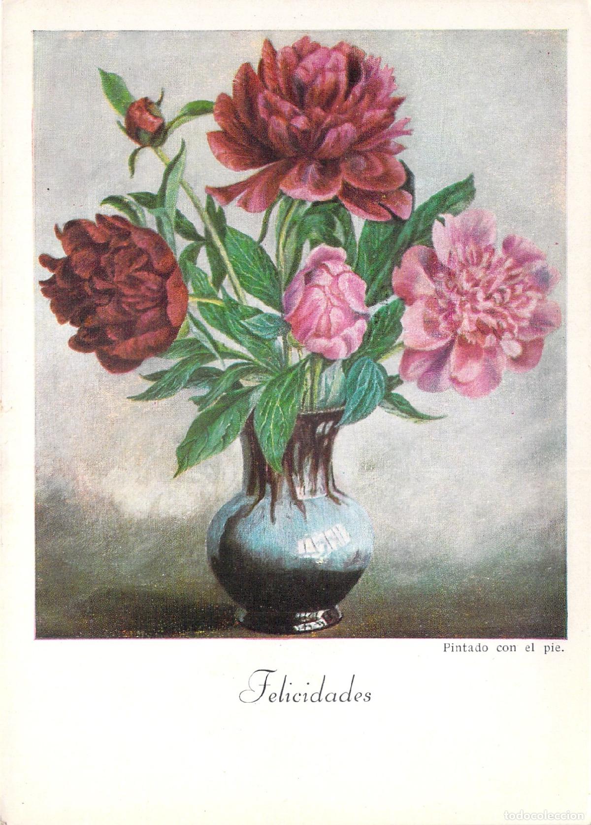 Postales: Postal de Jarr&oacute;n de Flores pintado con el pie por Carlos Pasche