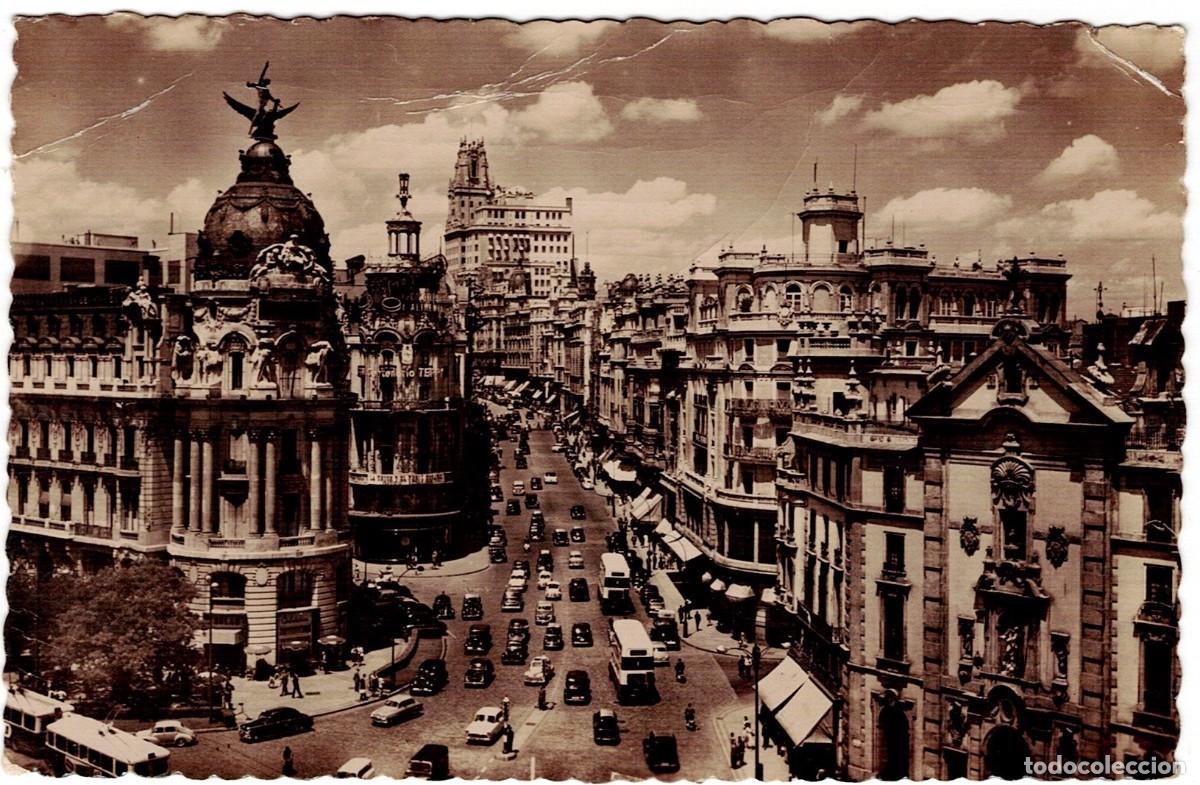 Postales: POSTAL DE MADRID AV. JOSE ANTONIO (CIRCULADA 1957)