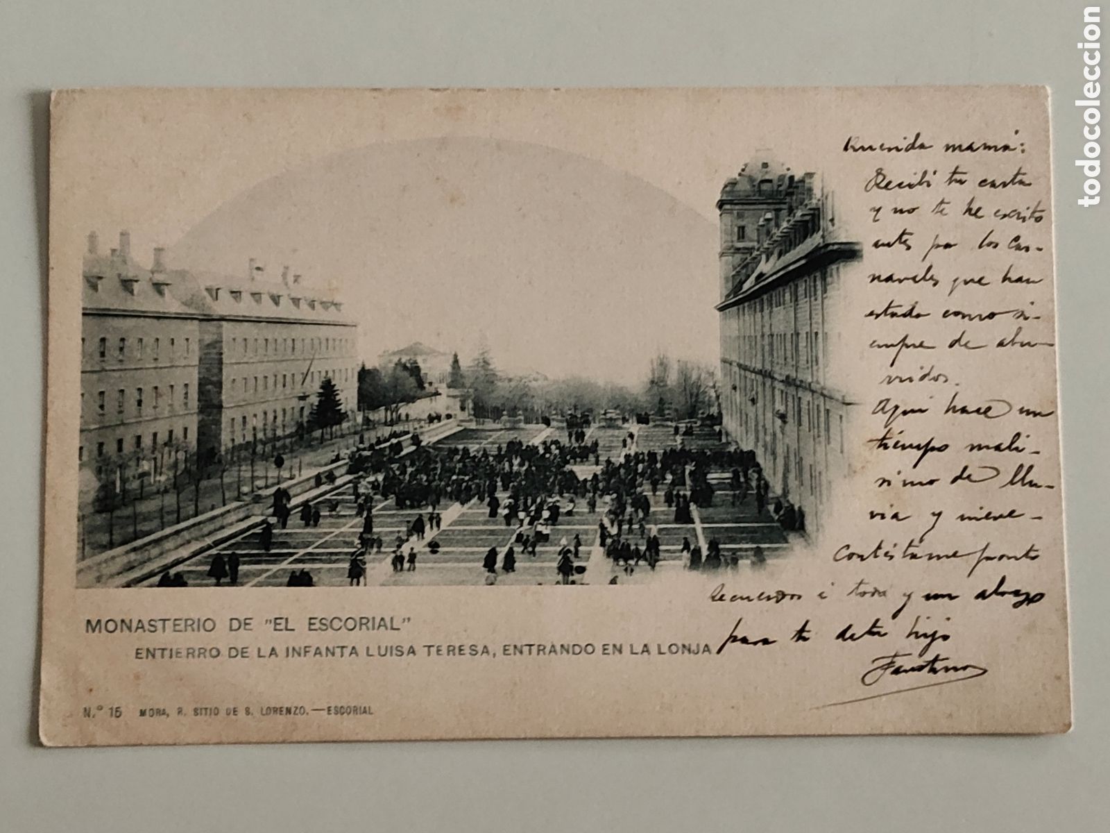 Postales: Tarjeta postal Madrid Monasterio El Escorial Entierro infanta Luisa Teresa entrando a lonja