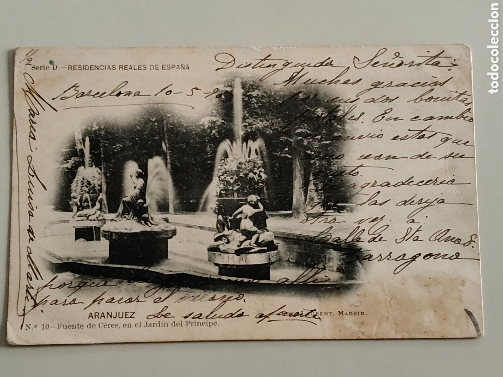Postales: Tarjeta postal Madrid Aranjuez Residencias reales de Espa&ntilde;a Serioe D numero 10 Fuente Ceres