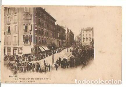 Postales: ANTIGUA POSTAL 768 MADRID LA PROCESION DEL VIERNES SANTO HAUSER Y MENET HOTEL PENINSULAR