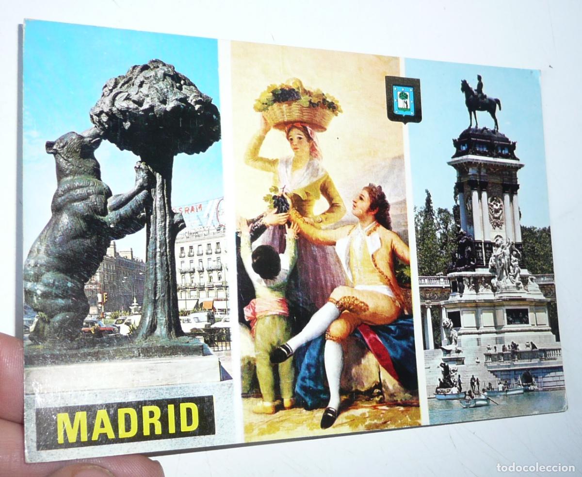 Postales: Postal de Madrid N&ordm; 130 Monumento al Oso y el Madro&ntilde;o, Goya, La Vendimia, El Retiro. Escudo de Oro.