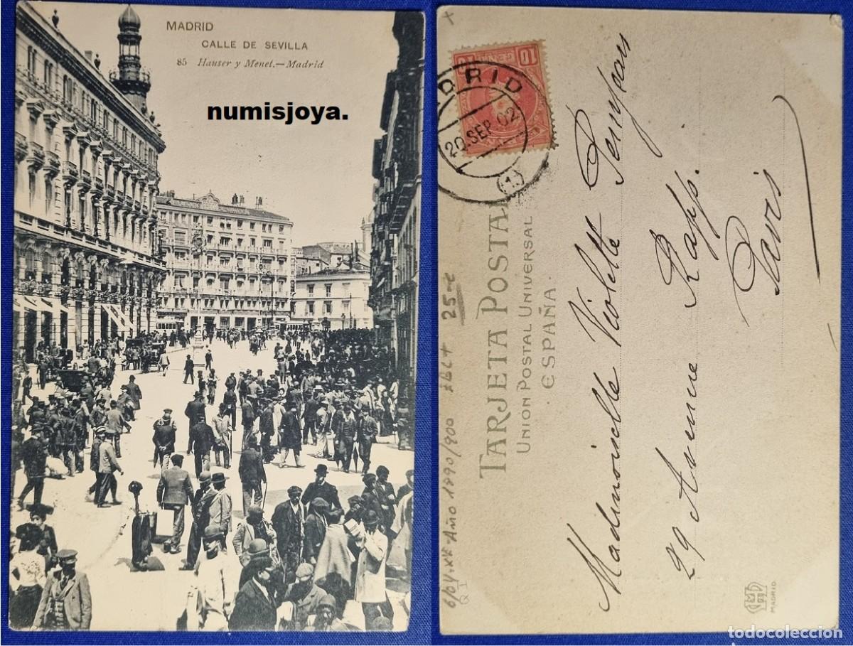 Postales: Postal Madrid Espa&ntilde;a a&ntilde;o 1900. CALLE DE SEVILLA. HAUSER Y MENET. Escrita 1902 con sello de 10 CENT.