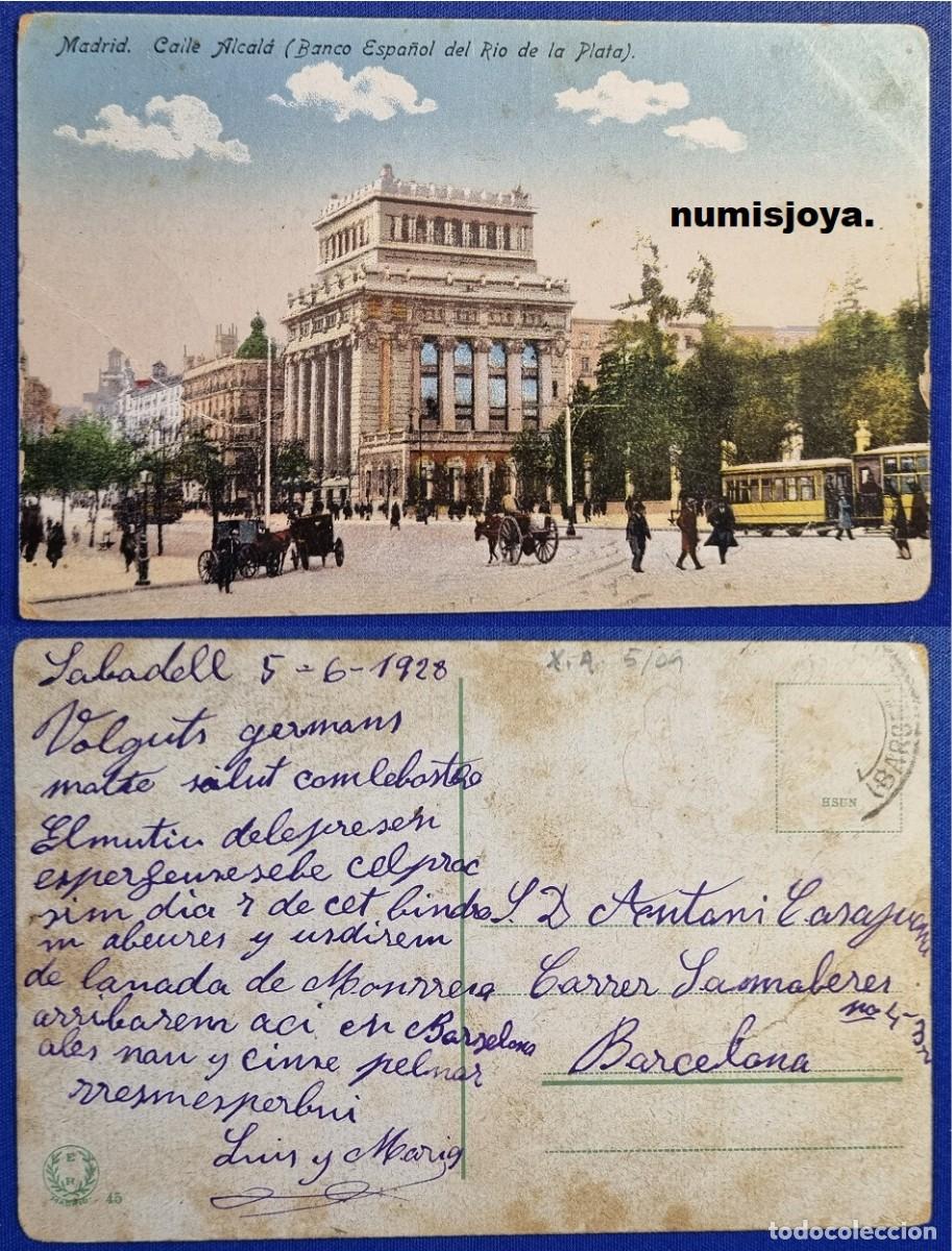 Postales: Postal Madrid Espa&ntilde;a a&ntilde;o 1900. Calle Alcal&aacute; Banco Espa&ntilde;ol del Rio de la Plata.