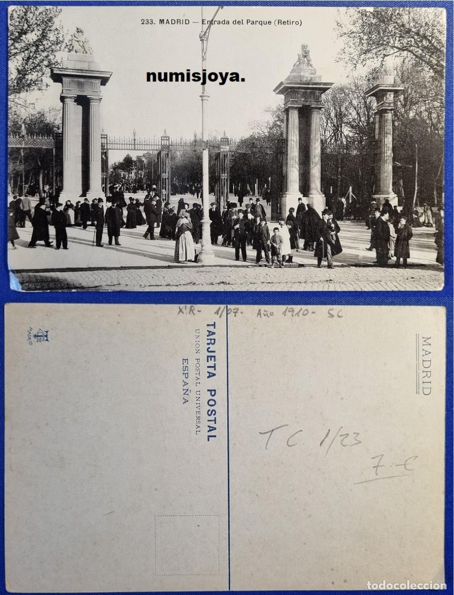 Postales: Postal Madrid Espa&ntilde;a a&ntilde;o 1910. Entrada del Parque (Retiro) Ed. T G.