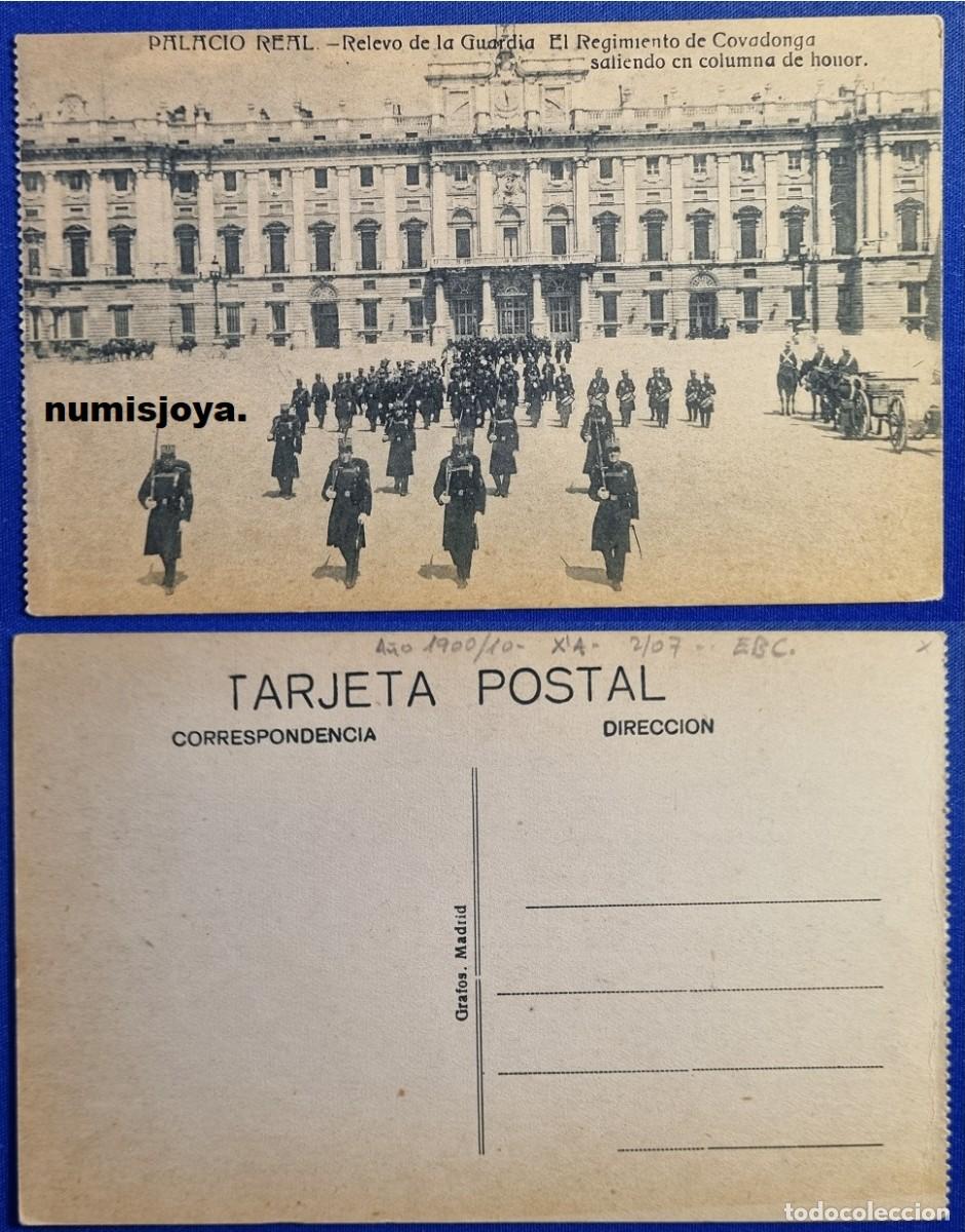 Postales: Postal Madrid Espa&ntilde;a a&ntilde;o 1910. Palacio Real Relevo de la Guardia Regimiento Covadonga. Ed. GRAFOS.