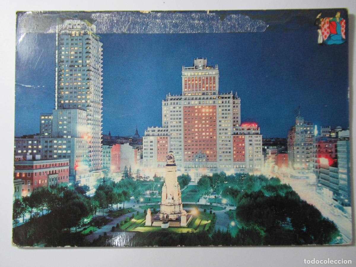 Postales: Madrid - Plaza de Espa&ntilde;a - Circulada - Restos de celo en parte superior