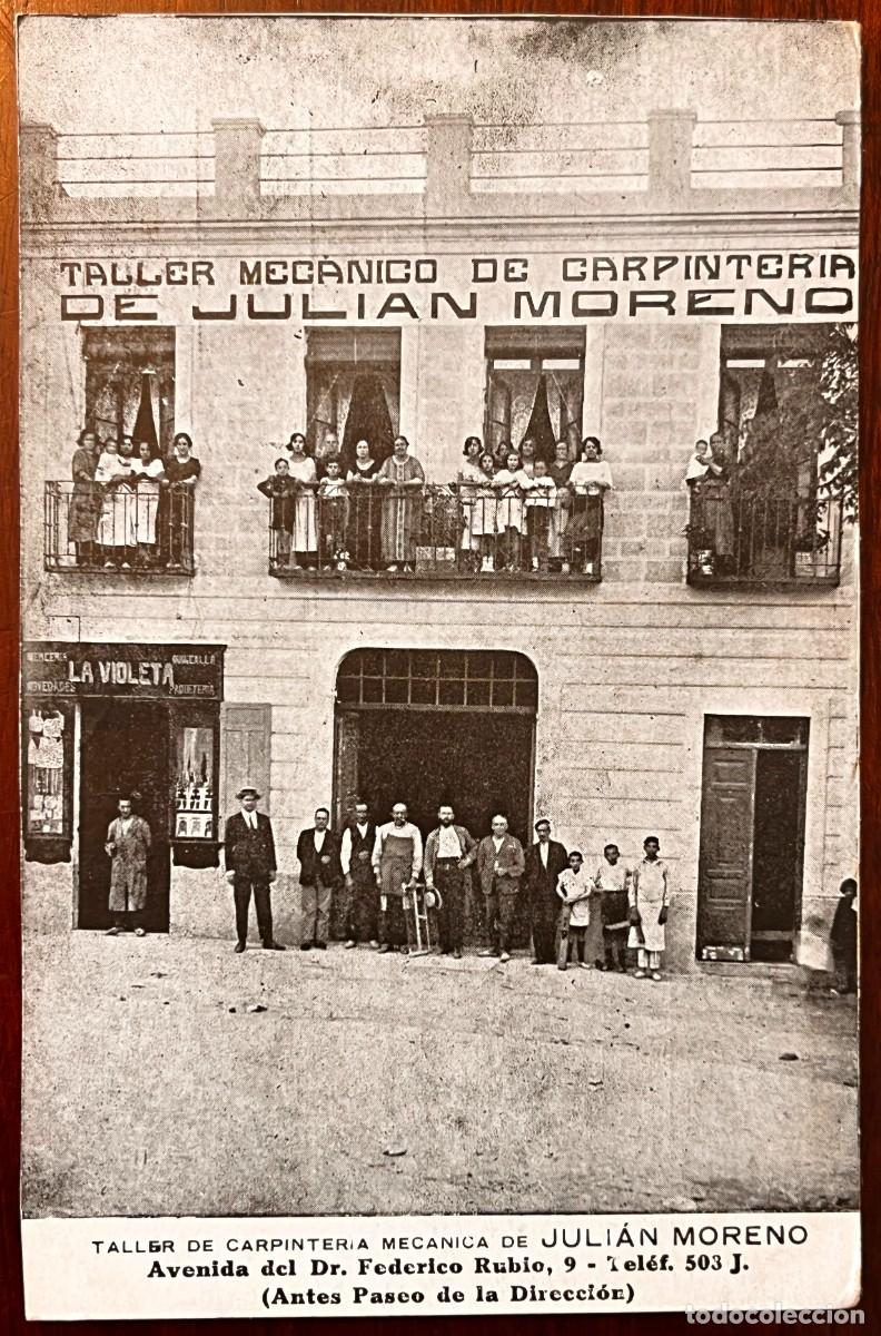 Postales: MADRID, TETU&Aacute;N, ANTIGUA POSTAL TALLER CARPINTER&Iacute;A JULI&Aacute;N MORENO, FACHADA Y EMPLEADOS, HACIA 1920