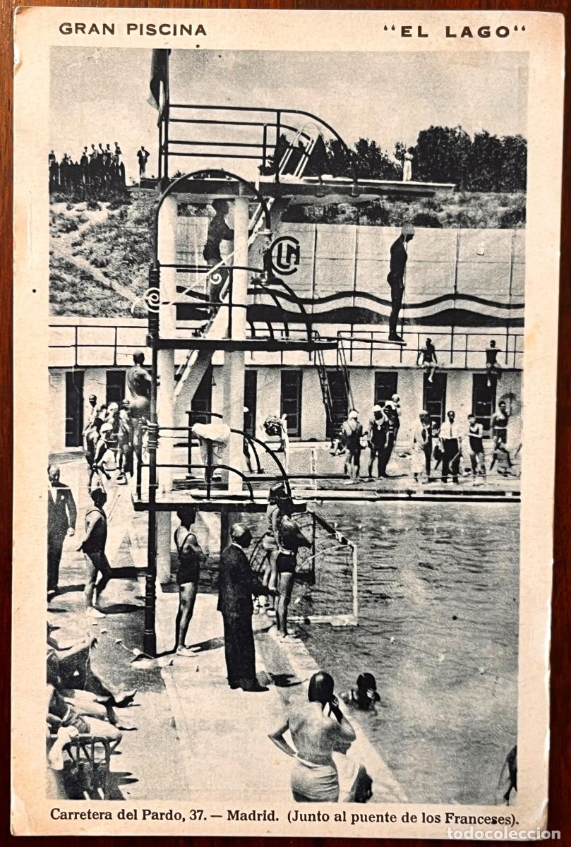 Postales: MADRID, GRAN PISCINA EL LAGO, PUENTE DE LOS FRANCESES, BA&Ntilde;ISTAS Y TRAMPOL&Iacute;N, ANTIGUA PUBLICIDAD