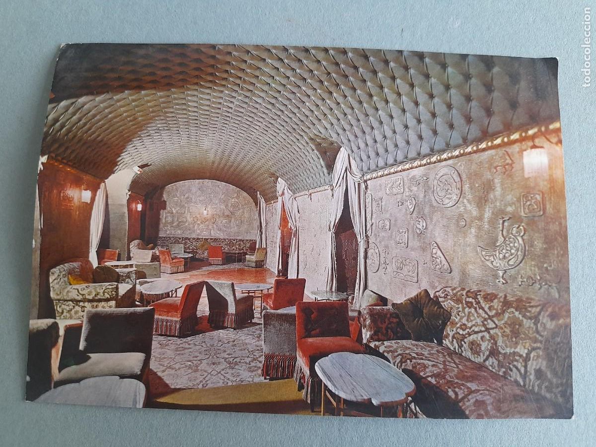 Postales: Postal de Madrid- club discoteca bar sazonar, vista parcial de su instalaci&oacute;n, escudo oro a&ntilde;os 80 ap