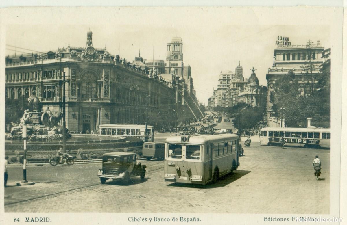 Postales: MADRID. CIBELES Y BANCO ESPA&Ntilde;A. EDICIONES F. MOLINA. HACIA 1940.