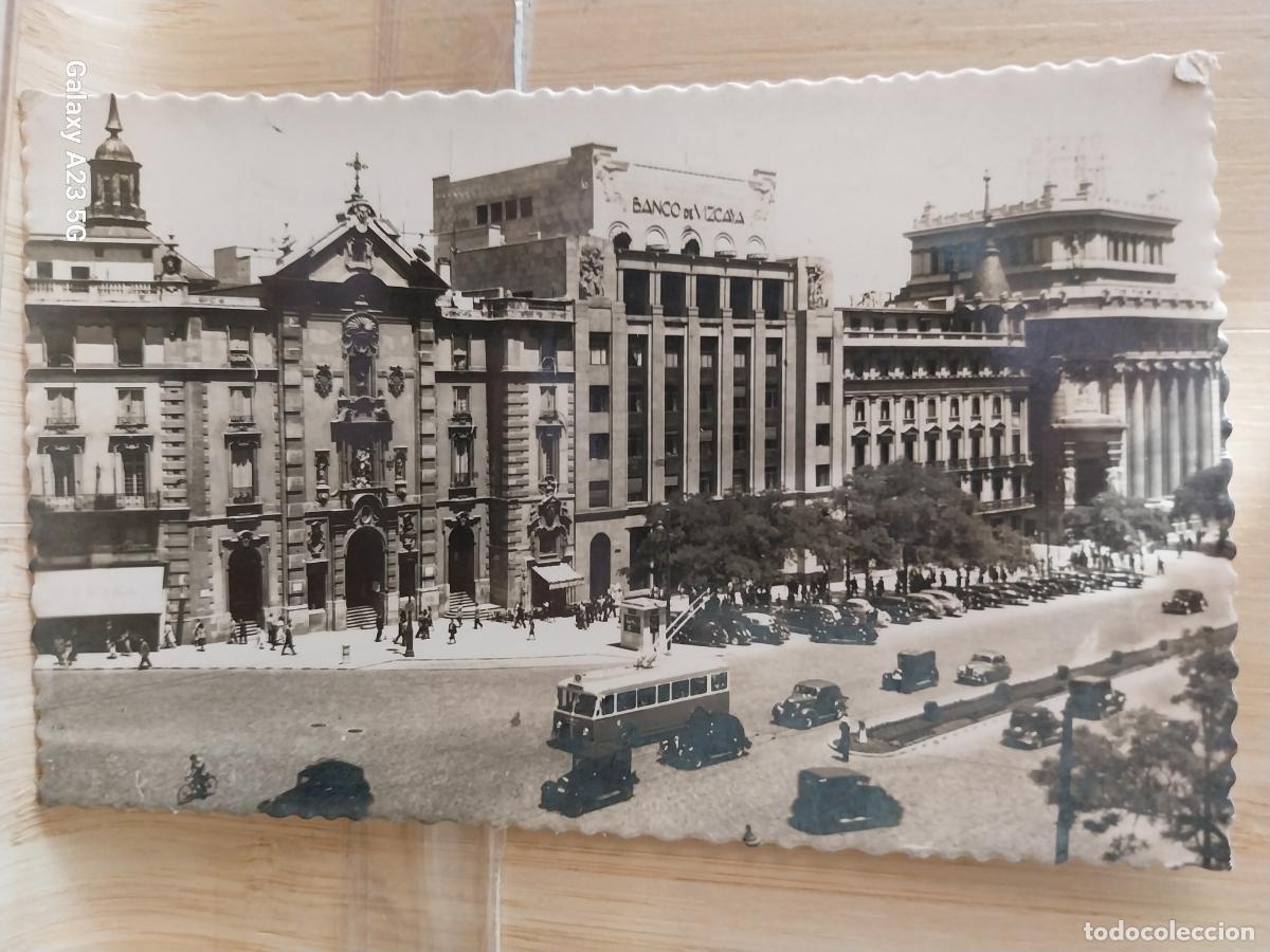 Postales: IGLESIA SAN JOSE CALLE ALCALA MADRID A&Ntilde;O 1955 ED GARRABELLA 38 ESCRITA ANIMADA COCHES BANCO VIZCAYA