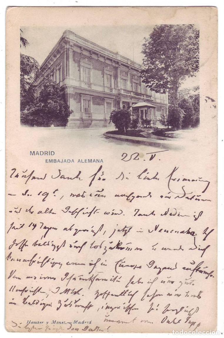 Postales: Madrid: Embajada Alemana. Hauser y Menet. Sin dividir. Circulada (Anterior a 1905)