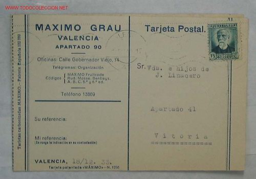 Postales: TARJETA POSTAL M&Aacute;XIMO GRAU. VALENCIA - Foto 1