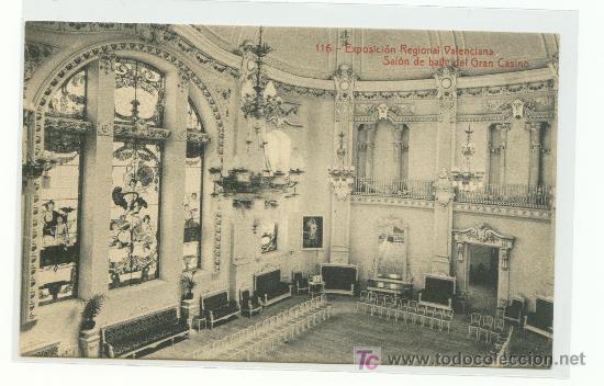 Postais: Postal del Sal&oacute;n de Baile del Gran Casino de Valencia. No circulada.